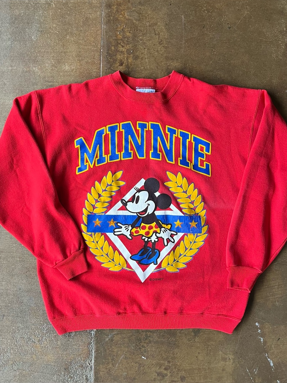 Vintage 90s Disney Minnie Mouse Red Adult USA Made Sweatshirt Crest Logo Large L